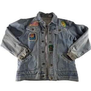 Vintage Girl Scout Patch Denim Trucker Jacket Light Wash Snap Front Large 16 90s